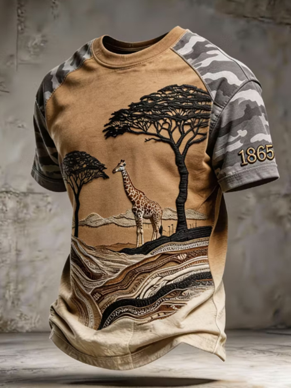Men's African Trees Giraffe Camo Print Casual T-Shirt
