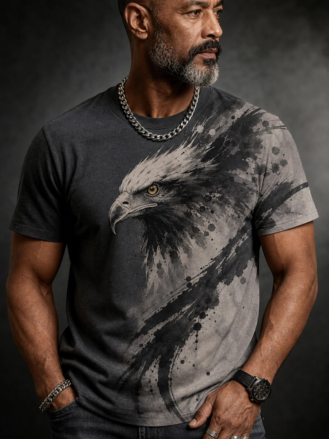 Men's Eagle Ink Wash Collage Art Print T-Shirt