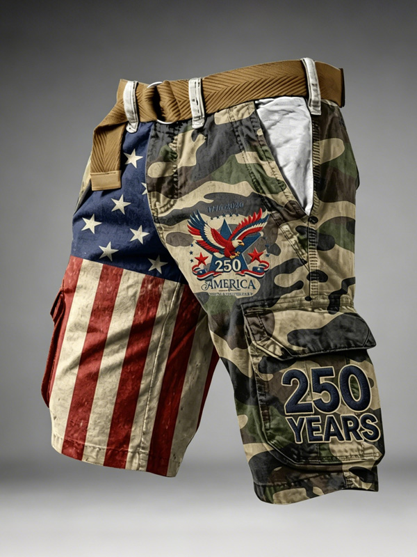 Men's 250 Years Stars and Stripes Camouflage Print Cargo Shorts