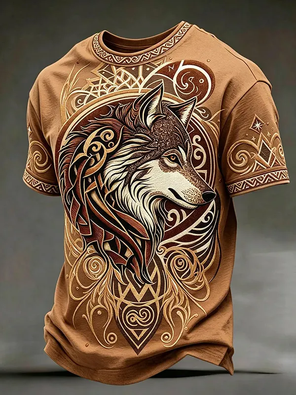 Men's Wolf Aboriginal Pattern Art Print T-Shirt