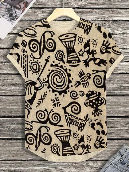 Men's Kokopelli Djembe African Ethnic Graphic Print Casual T-Shirt