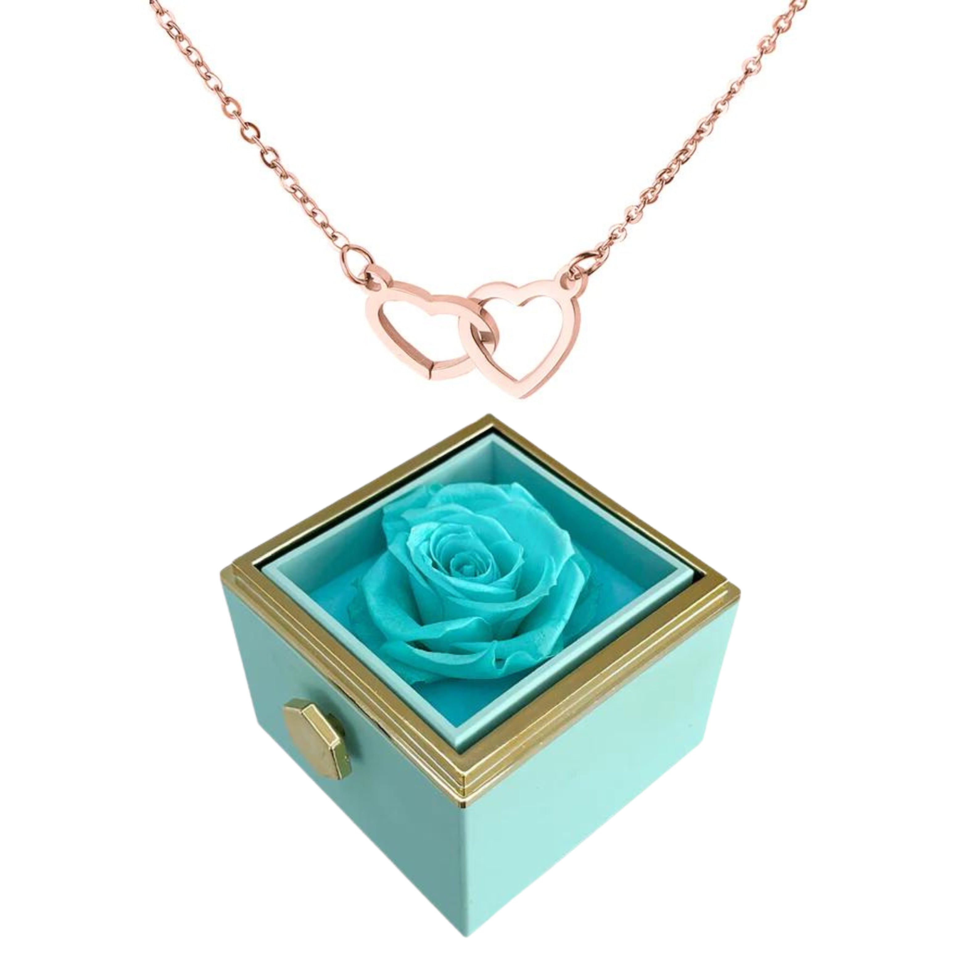 Pheromania ETERNALLY PRESERVED ROTATING ROSE BOX - W/ ENGRAVED HEART NECKLACE