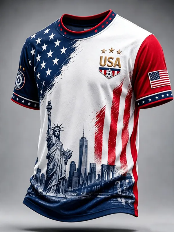 Men's USA Statue Of Liberty Soccer Art Print T-Shirt