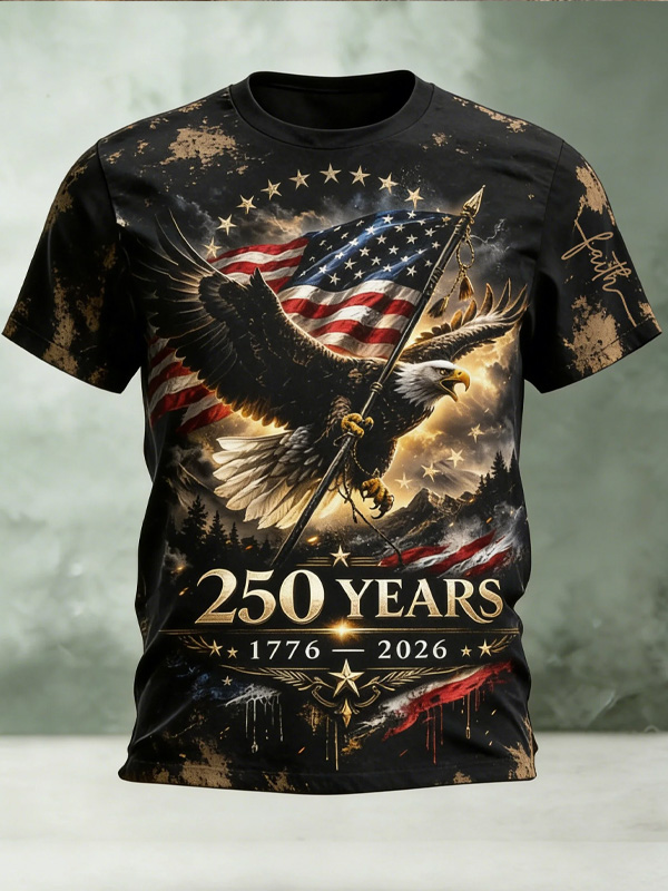 Men's 250 Years Of Freedom Eagle Print Casual T-Shirt
