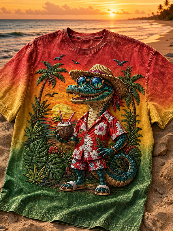 Men's Fun Crocodile Gradient Art Print Vacation Style T-Shirt