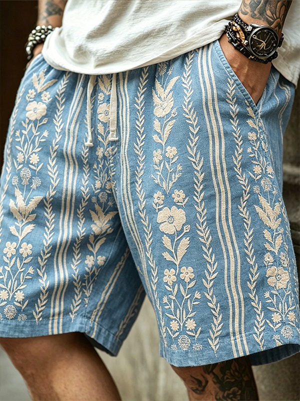 Men's Boho Flower Vines Art Print Casual Shorts