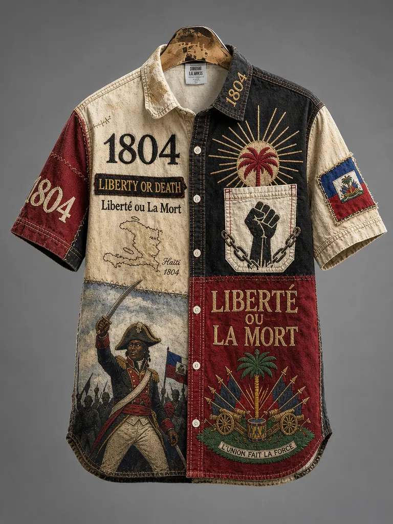 Men's Haiti Revolution 1804 Black History Colorblock Print Short Sleeve Shirt