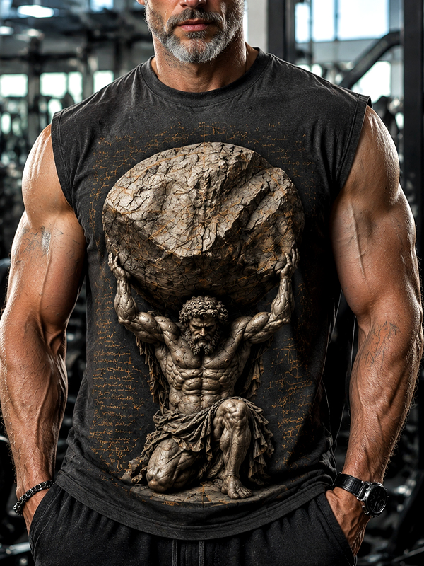 Men's Vintage Greek God Atlas Holding Boulder Print Tank Top