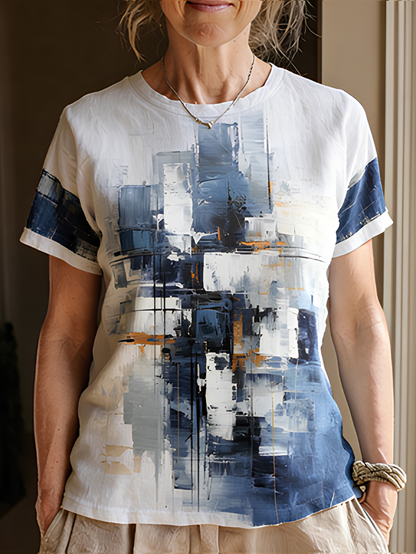 Women's Abstract Oil Painting Art Printed Casual T-Shirt