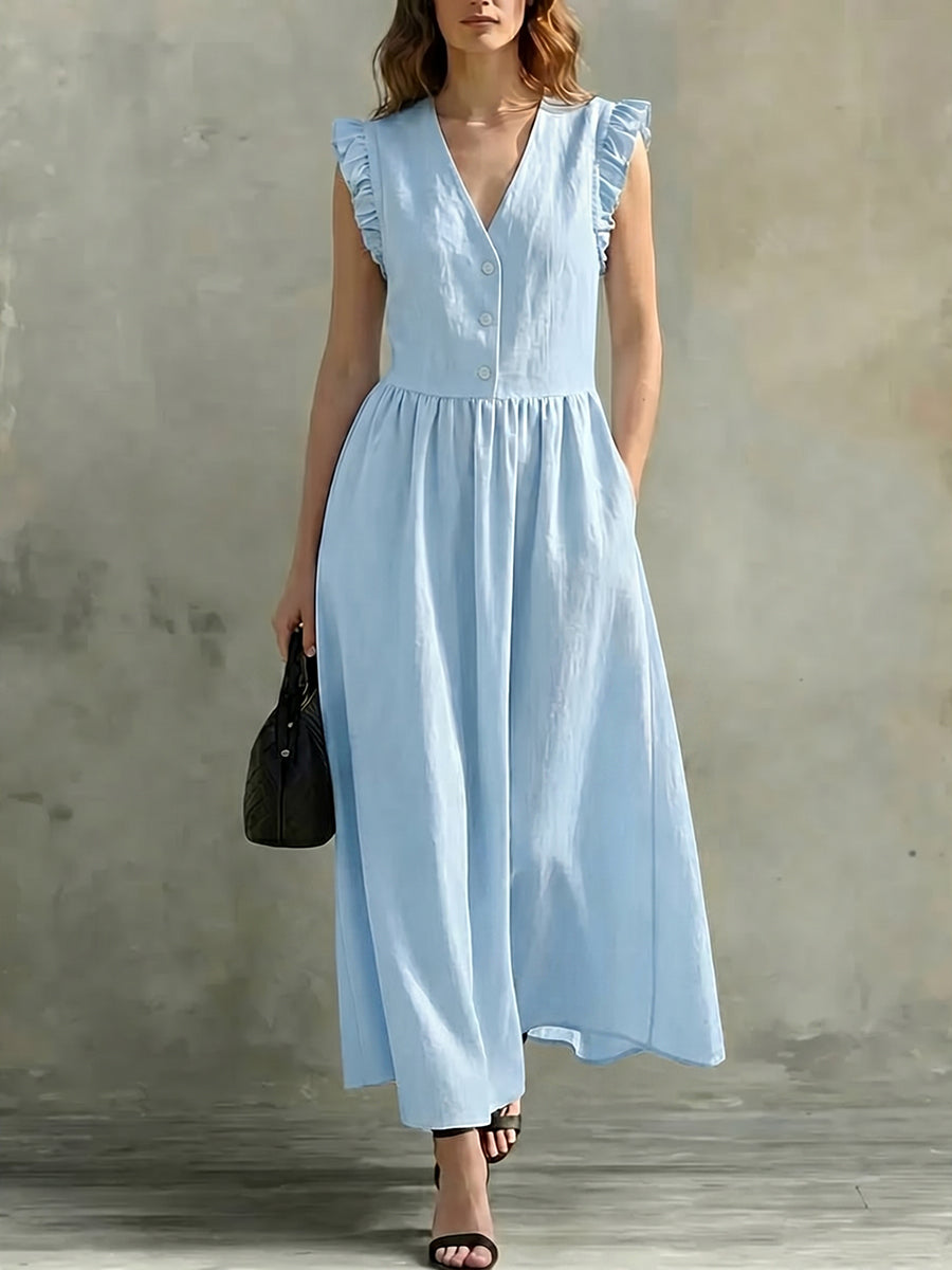 Women's Ruffle Sleeves V-neck Dress