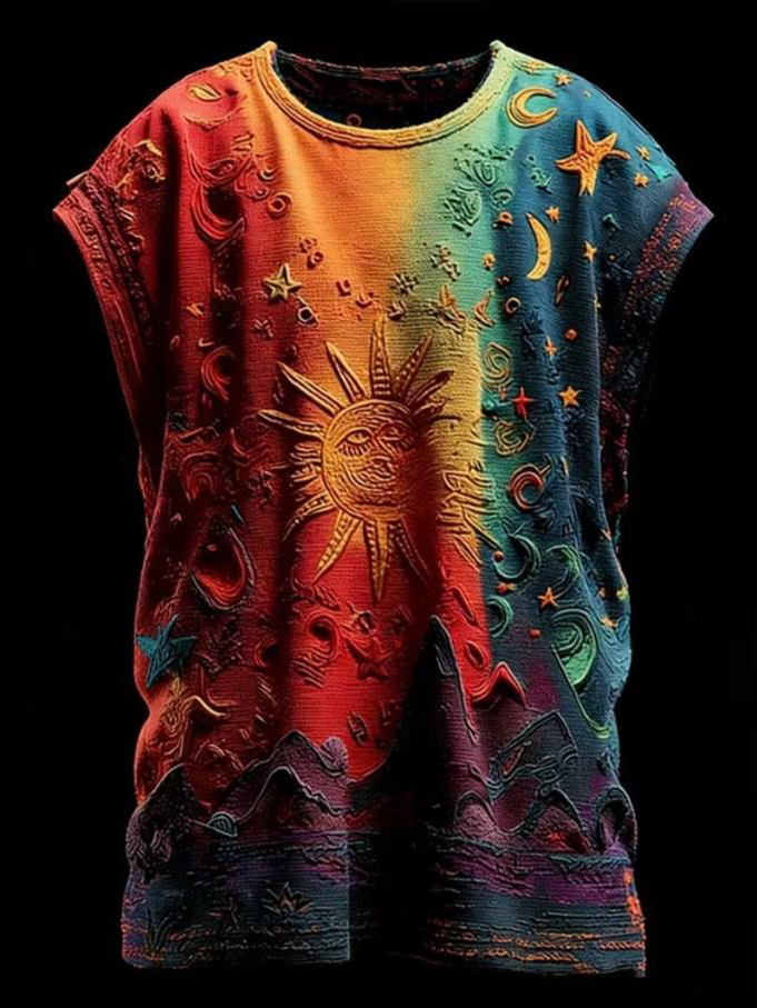 Men's Rainbow Ombre Hippie Sun Moon Star Print Tank Top