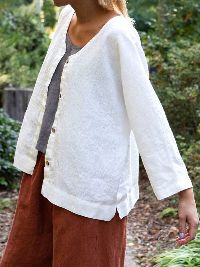 Women's solid color cotton and linen jacket