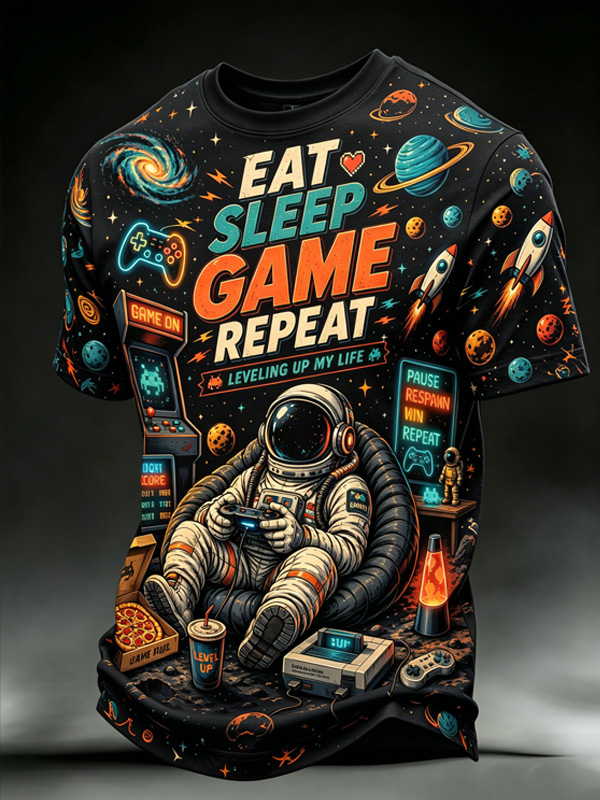 Men's Astronaut Gamer Space Galaxy Art Print T-Shirt