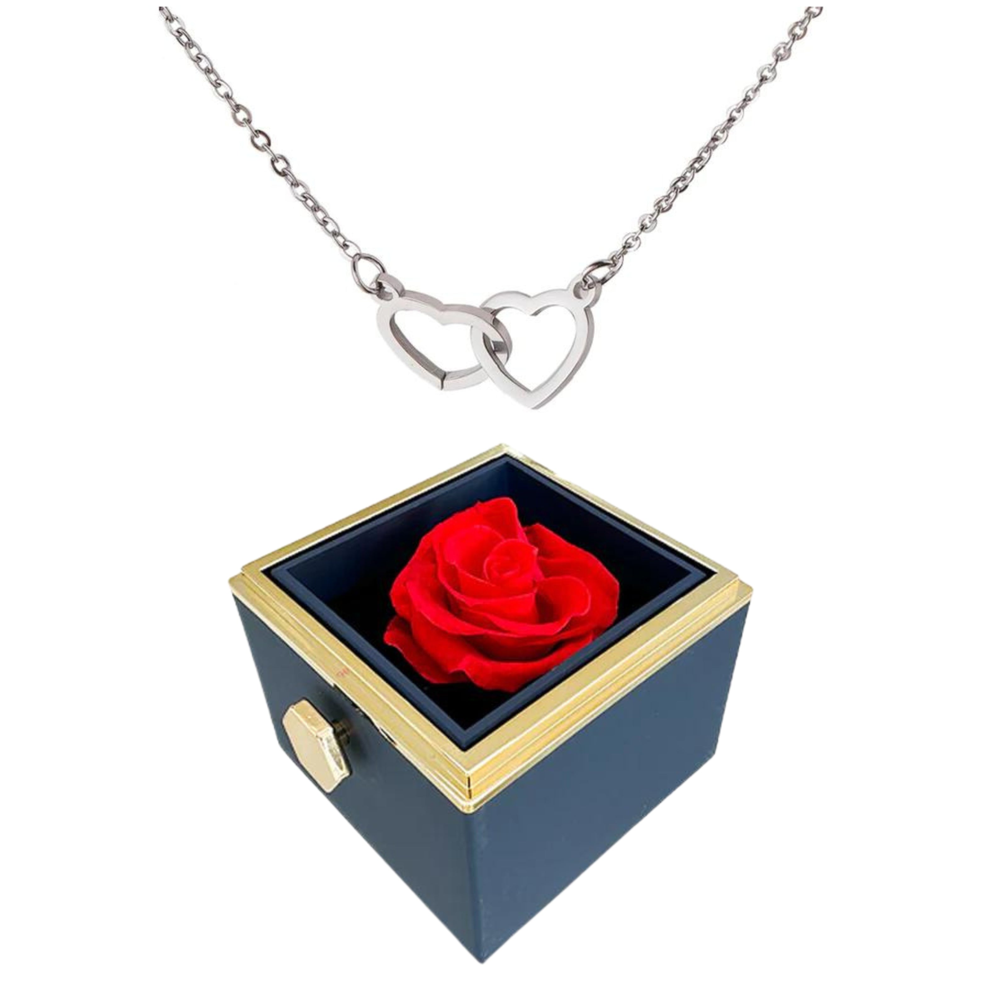 Pheromania ETERNALLY PRESERVED ROTATING ROSE BOX - W/ ENGRAVED HEART NECKLACE