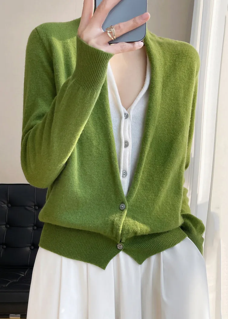 Women Orange V Neck Button Patchwork Wool Knit Top Fall