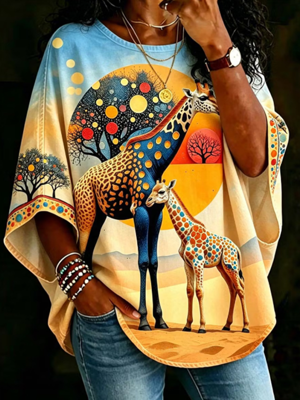 Women's African Giraffe Abstract Art Print Casual T-Shirt