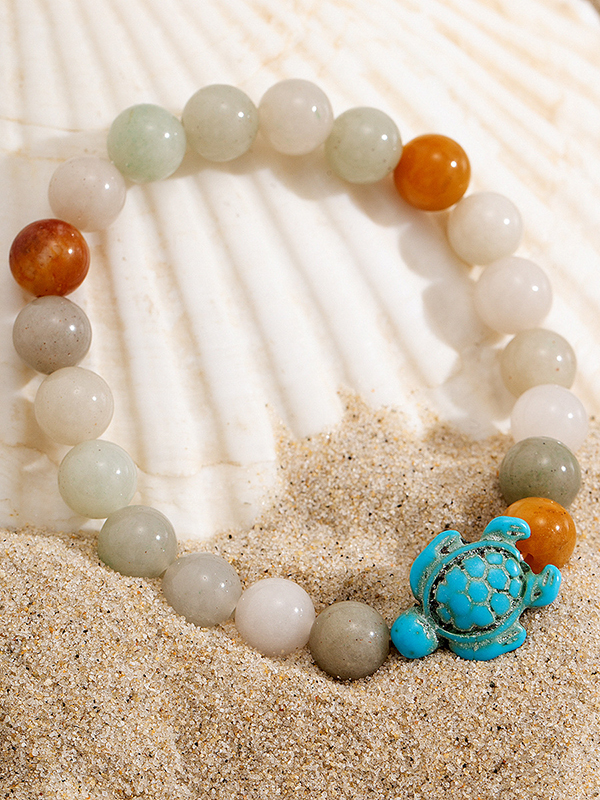 Buddha Stones Howlite Turtle Charm Beaded Bracelet