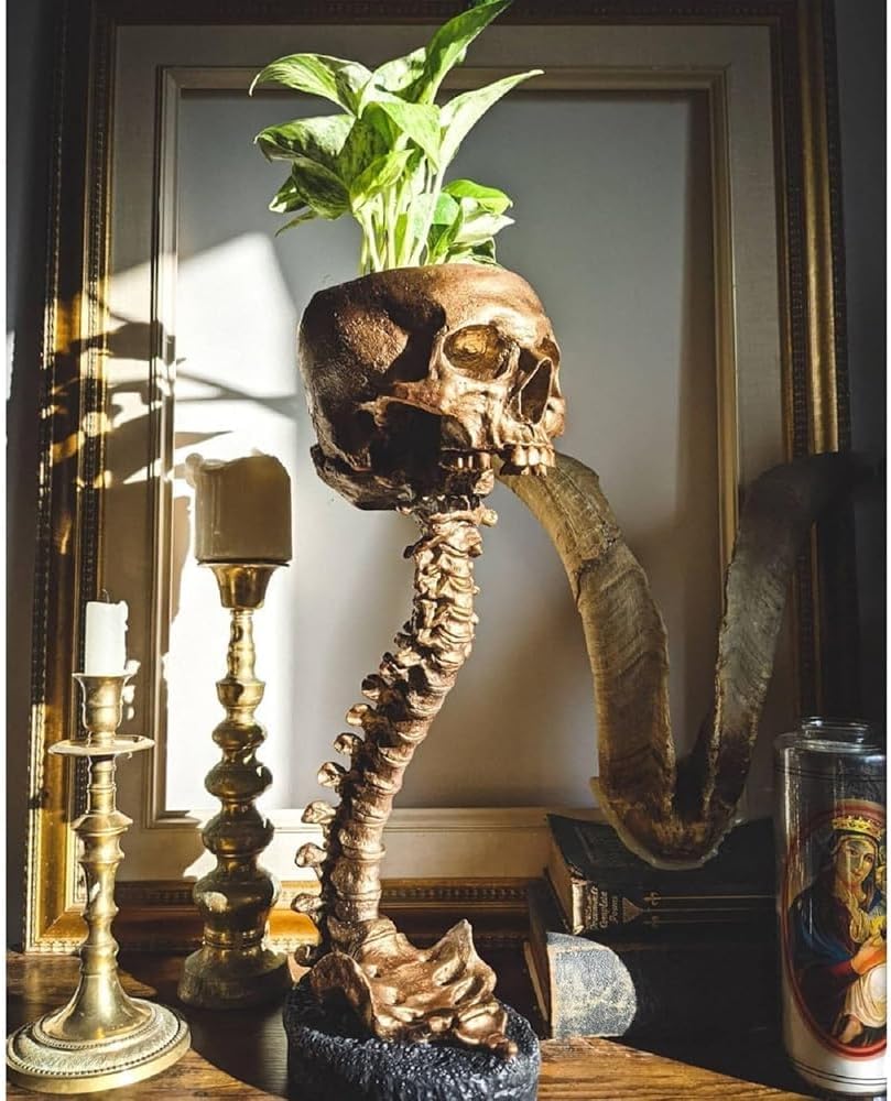 🔥BUY 2 FREE SHIPPING✨💀Skull Planter with Spine Stand