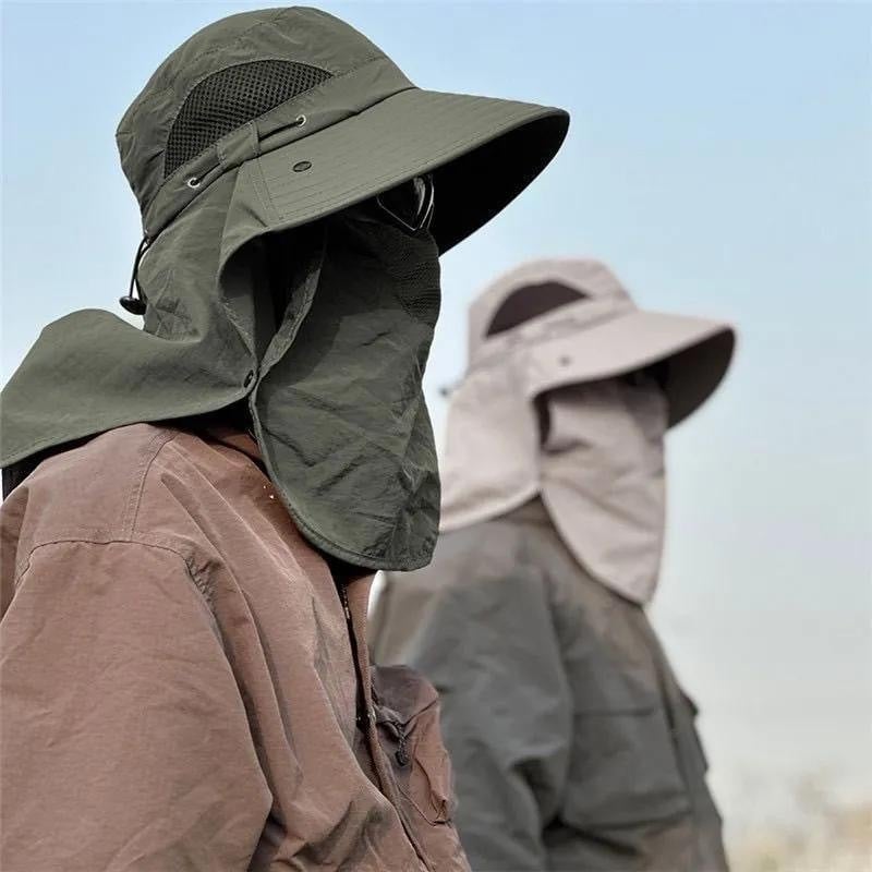 Wide Brim Sun Protection Hat with Removable Face&Neck Flap Cover for Men Women