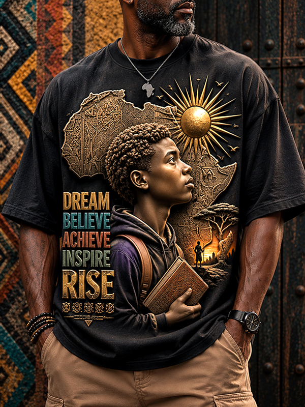 Men's Knowledge Is Power Dream Believe Achieve Inspire Rise Art Print T-Shirt