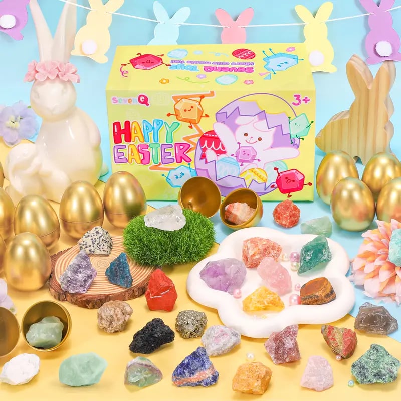 🐣Easter Basket Stuffers Easter Eggs with Natural Crystal Rocks Raw Stone 24Pcs🐰