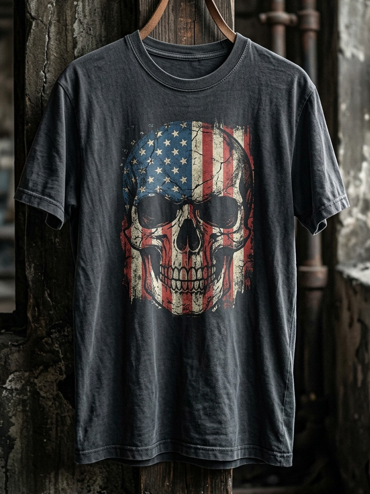 Men's Independence Day Skeleton Art Print Cotton Casual T-Shirt