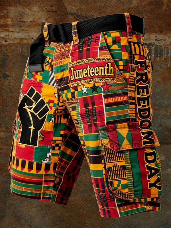 Men's African Power Juneteenth Freedom Day Art Print Casual Shorts