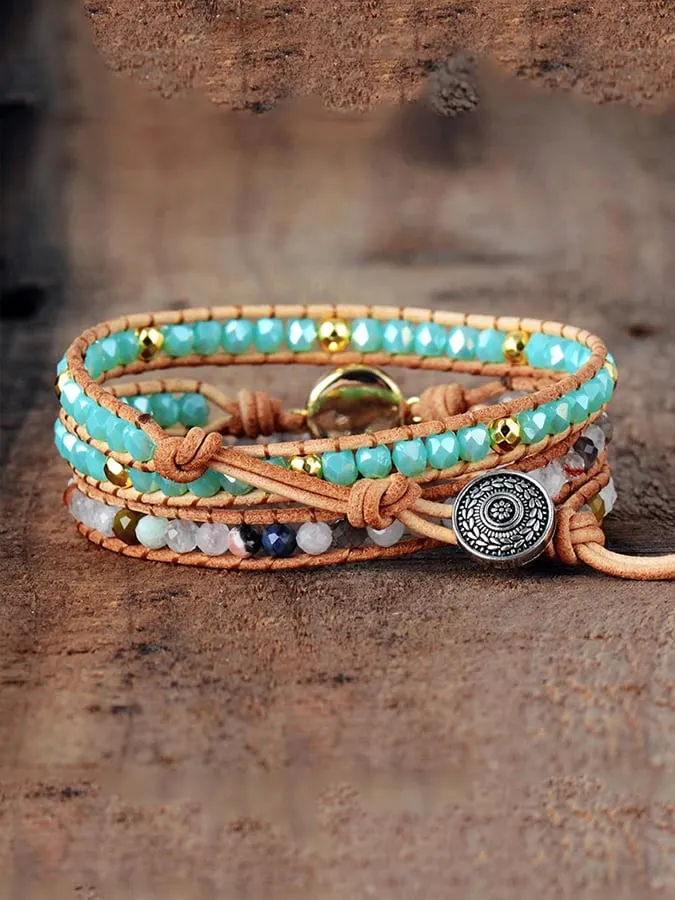 Multicolor Agate Beads Tiered Braided Bracelet