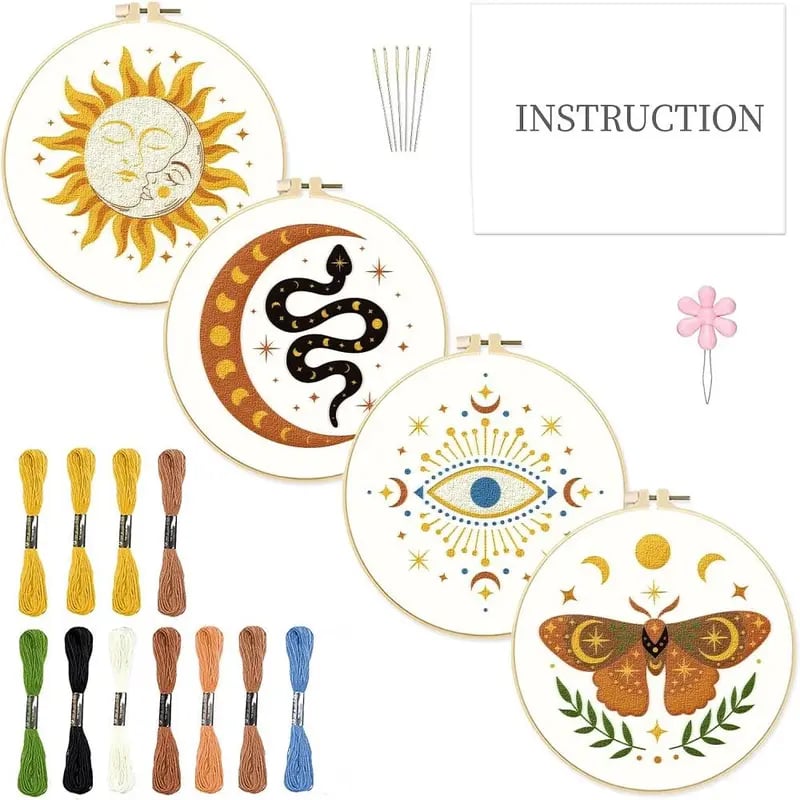 ❤️Beginner Friendly🧶🪡 4 Piece Tarot Astrology Embroidery Starter Kit Includes Instructions🔮