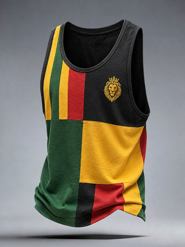 Men's Reggae Lion Colorblock Print Tank Top