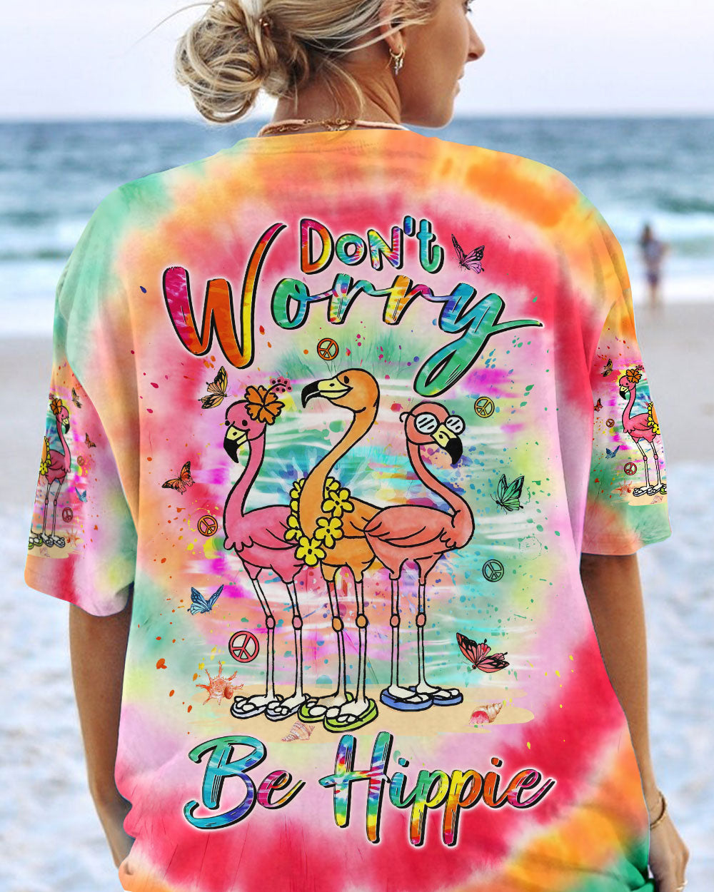 DON'T WORRY BE HIPPIE FLAMINGO ALL OVER PRINT - YHLN1007232