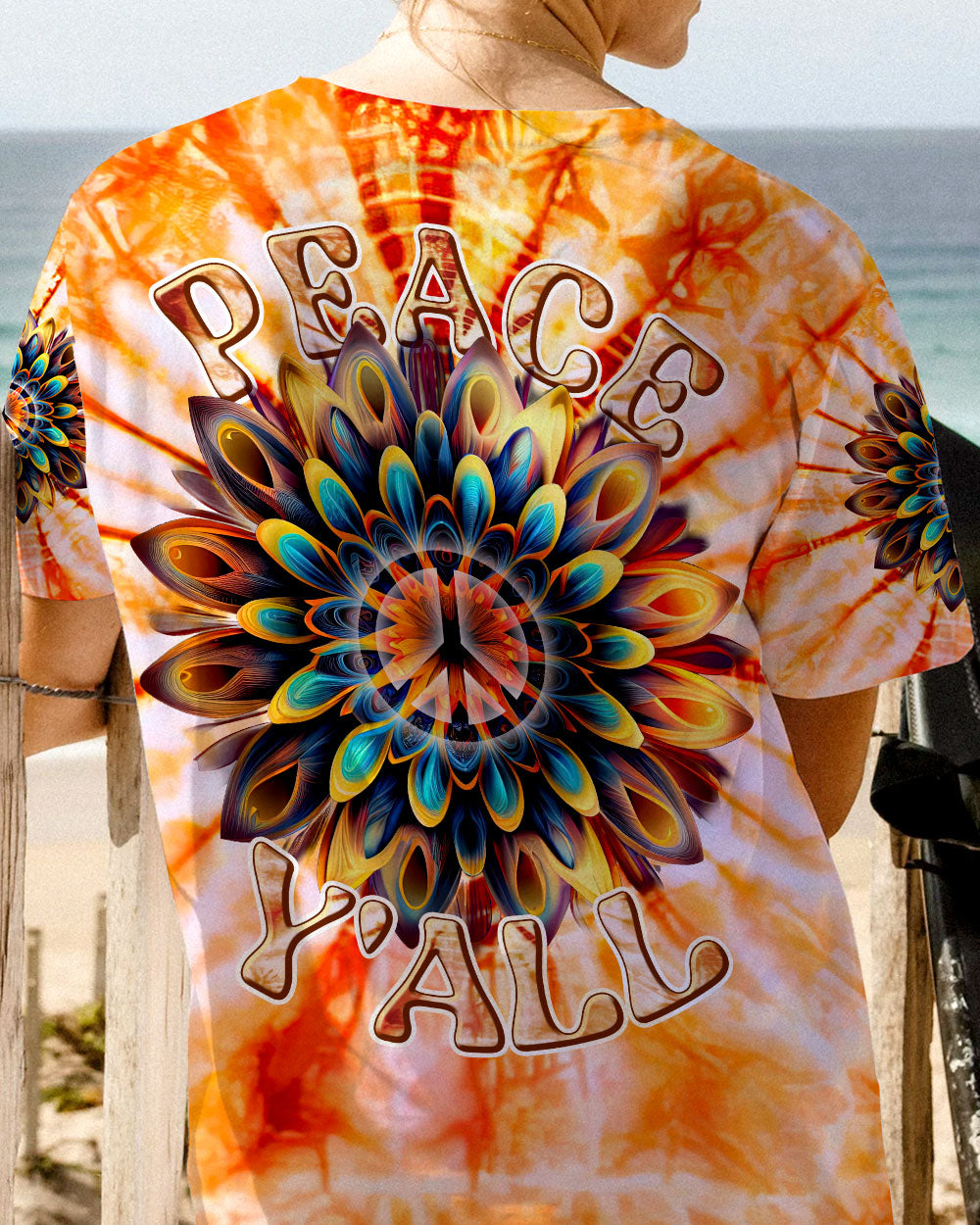 PEACE Y'ALL FLOWER TIE DYE ALL OVER PRINT - TLNT2306235