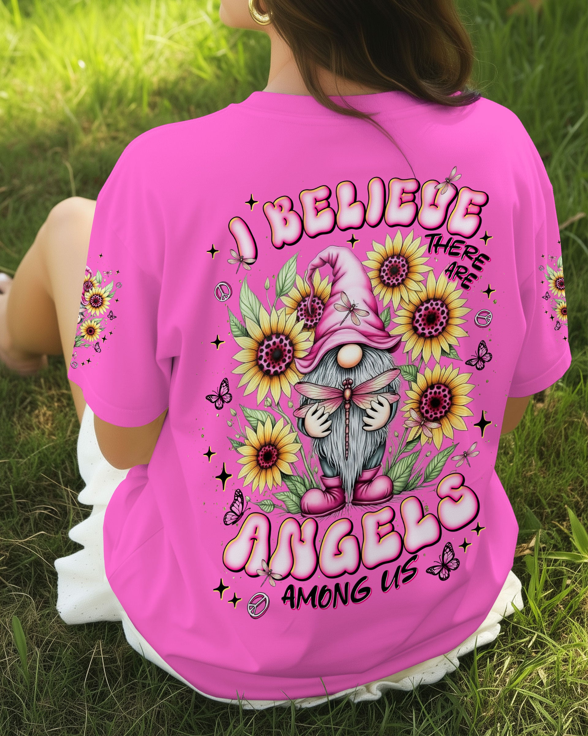 I BELIEVE THERE ARE ANGELS AMONG US GNOME SUNFLOWER ALL OVER PRINT - TLNT2511252