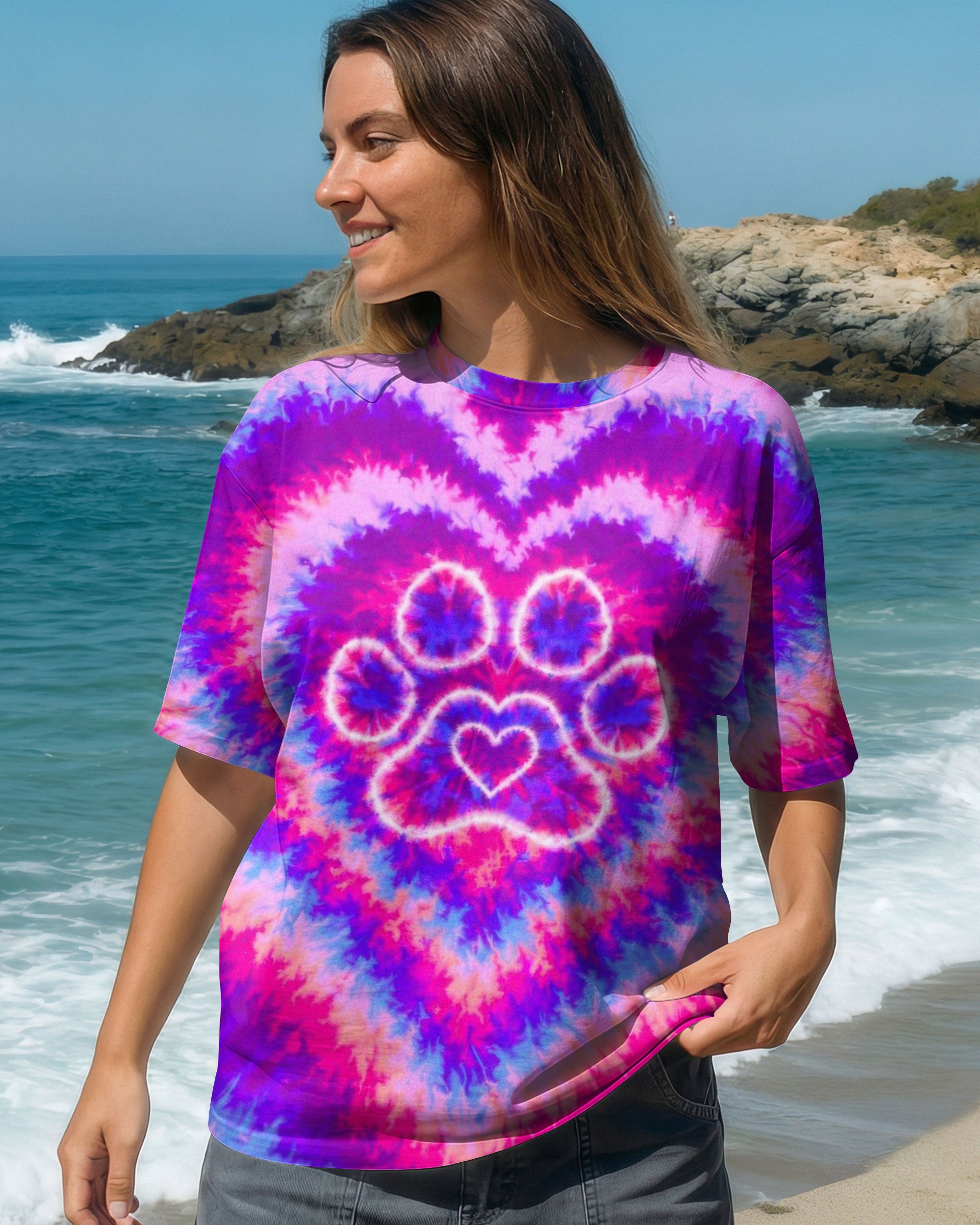 PAW PRINT PINK & PURPLE HEART SWIRL ALL OVER PRINT  - TLTW2912251