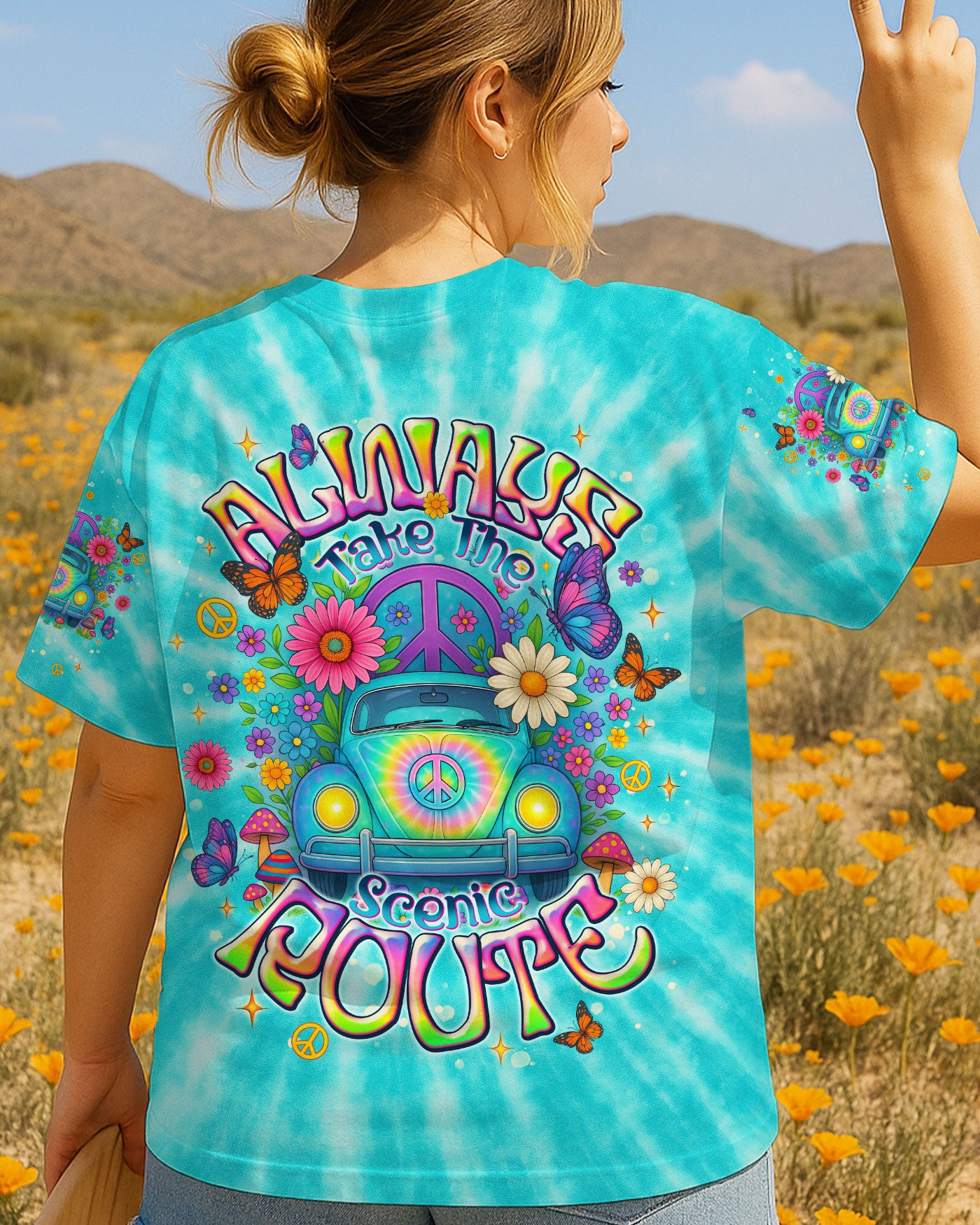 ALWAYS TAKE THE SCENIC ROUTE TIE DYE CAR ALL OVER PRINT  - TLNT1807253