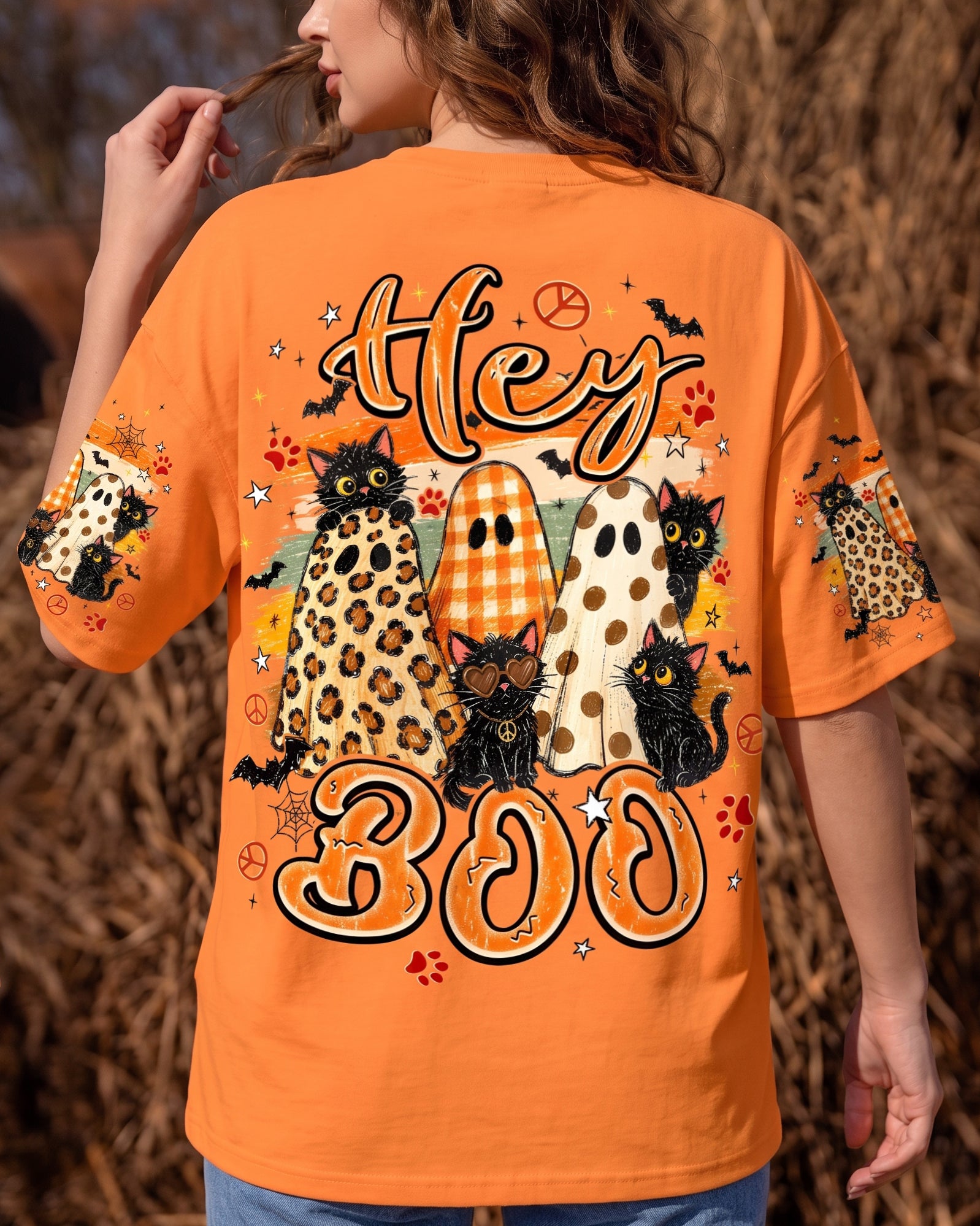 HEY BOO HALLOWEEN CAT ALL OVER PRINT - TYPQ2407261