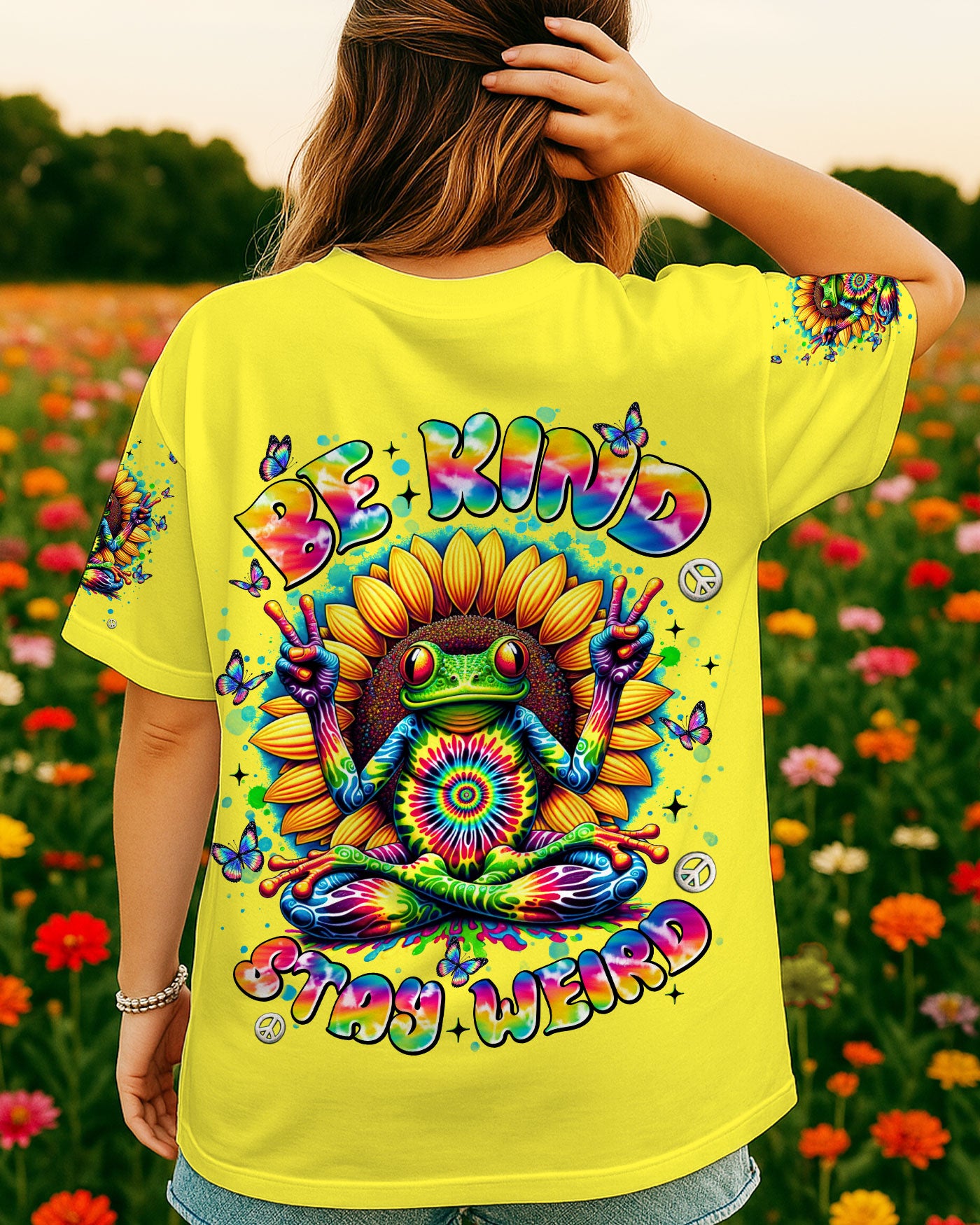 BE KIND STAY WEIRD FROG SUNFLOWER TIE DYE  ALL OVER PRINT - TLNT0108253