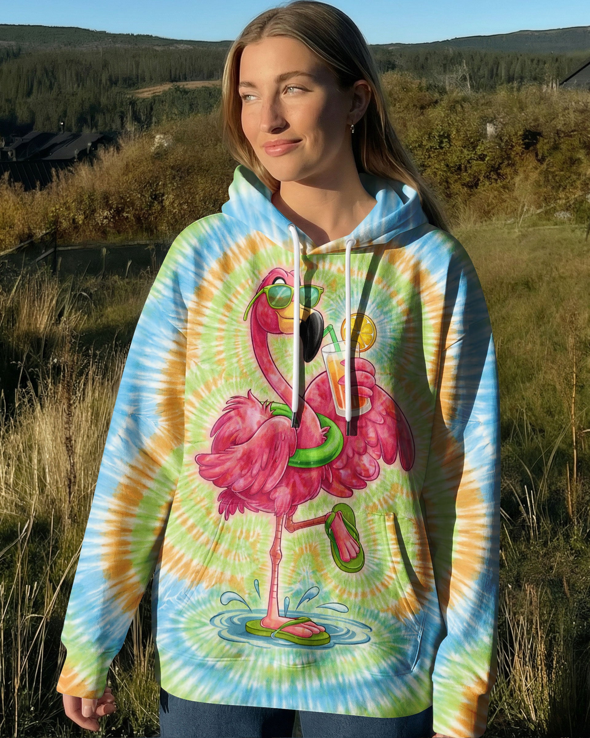 SUMMER FLAMINGO SWIRL ALL OVER PRINT  - TLTW2003261