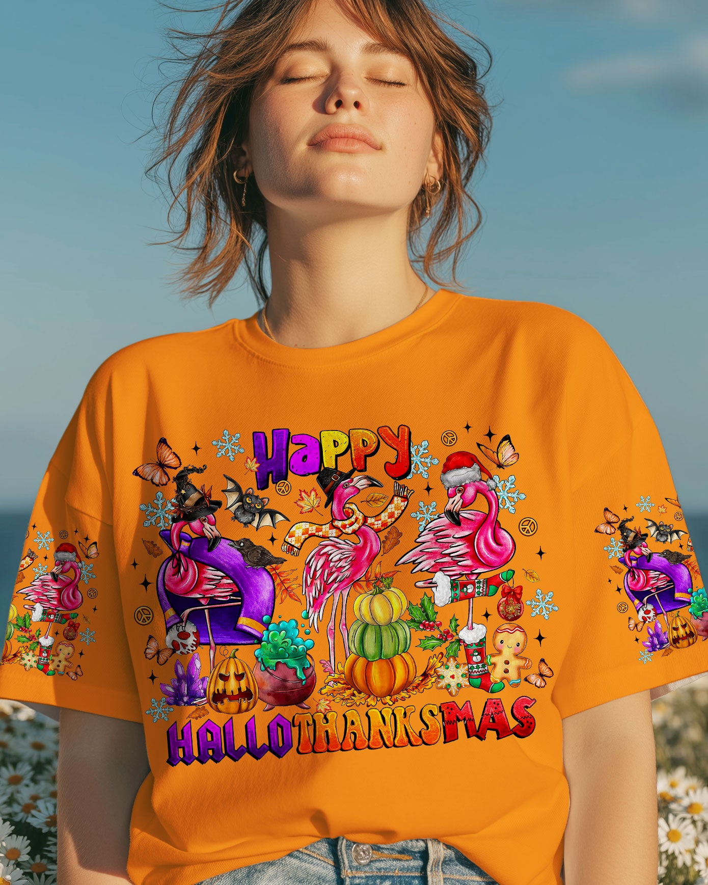 HAPPY HALLOTHANKSMAS  FLAMINGO ALL OVER PRINT - TLTR1508251