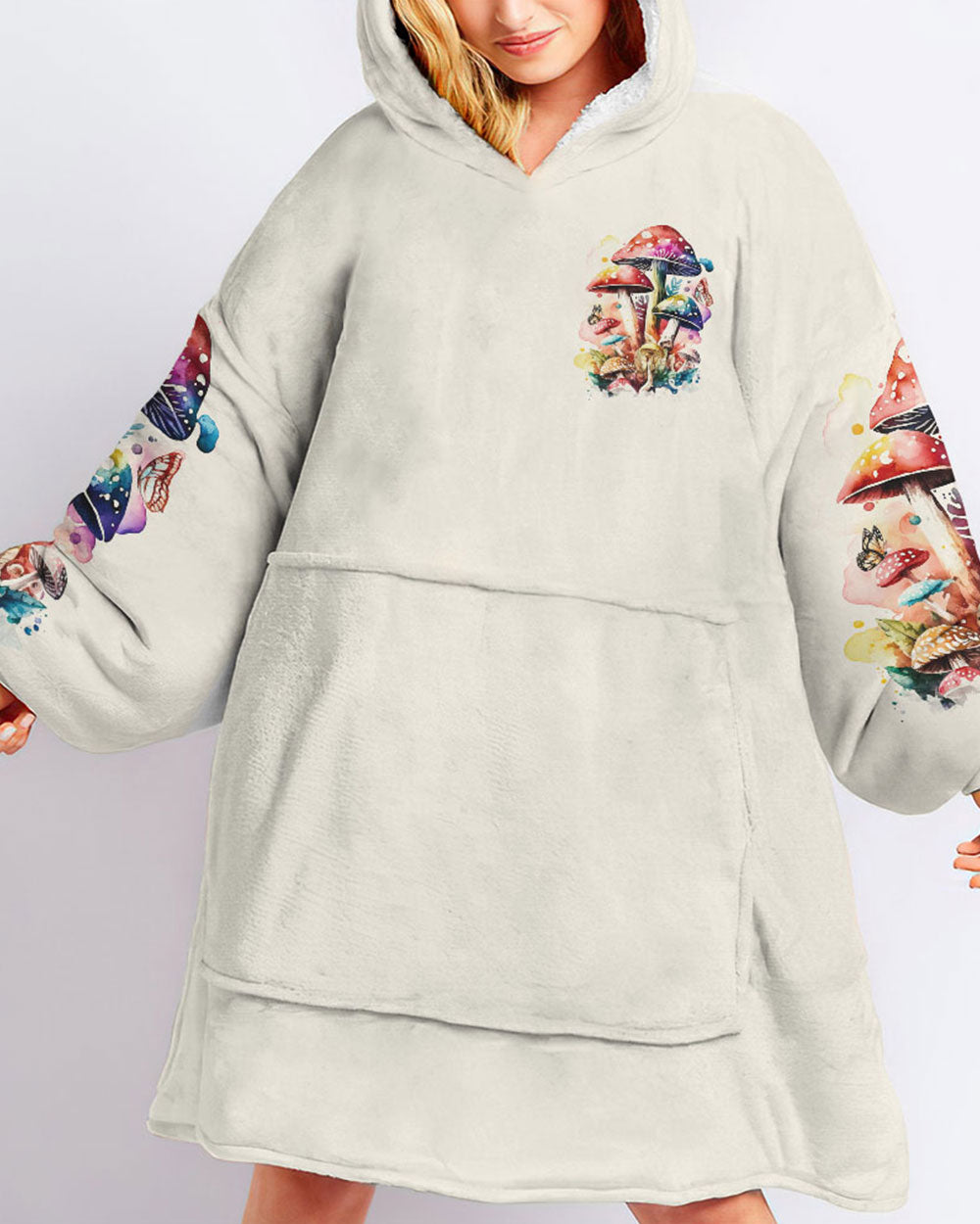 EAT MUSHROOMS SEE THE UNIVERSE SHERPA BLANKET HOODIE - TY2302234
