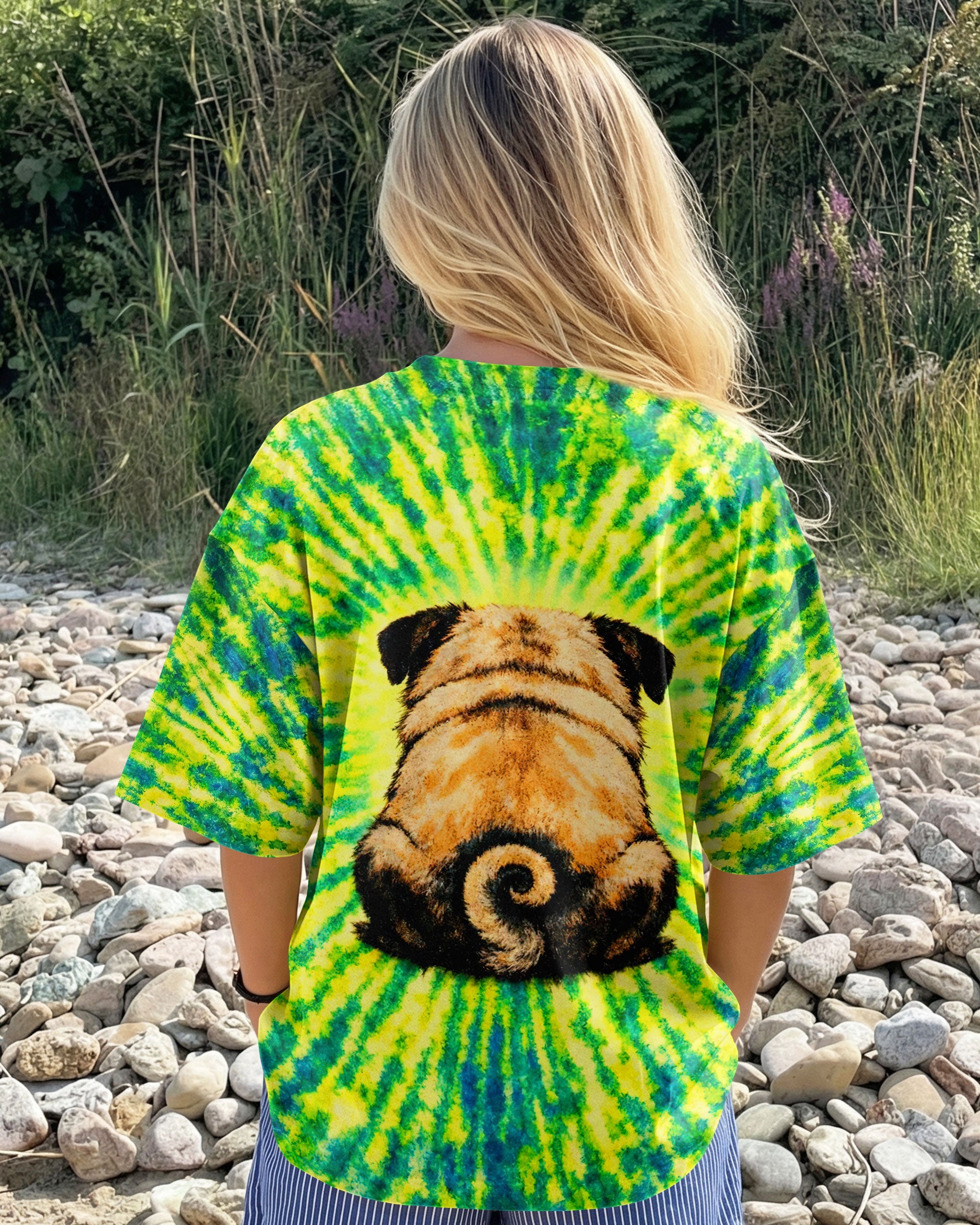 PUG DOG LEMON YELLOW SWIRL ALL OVER PRINT - TLNT2502262
