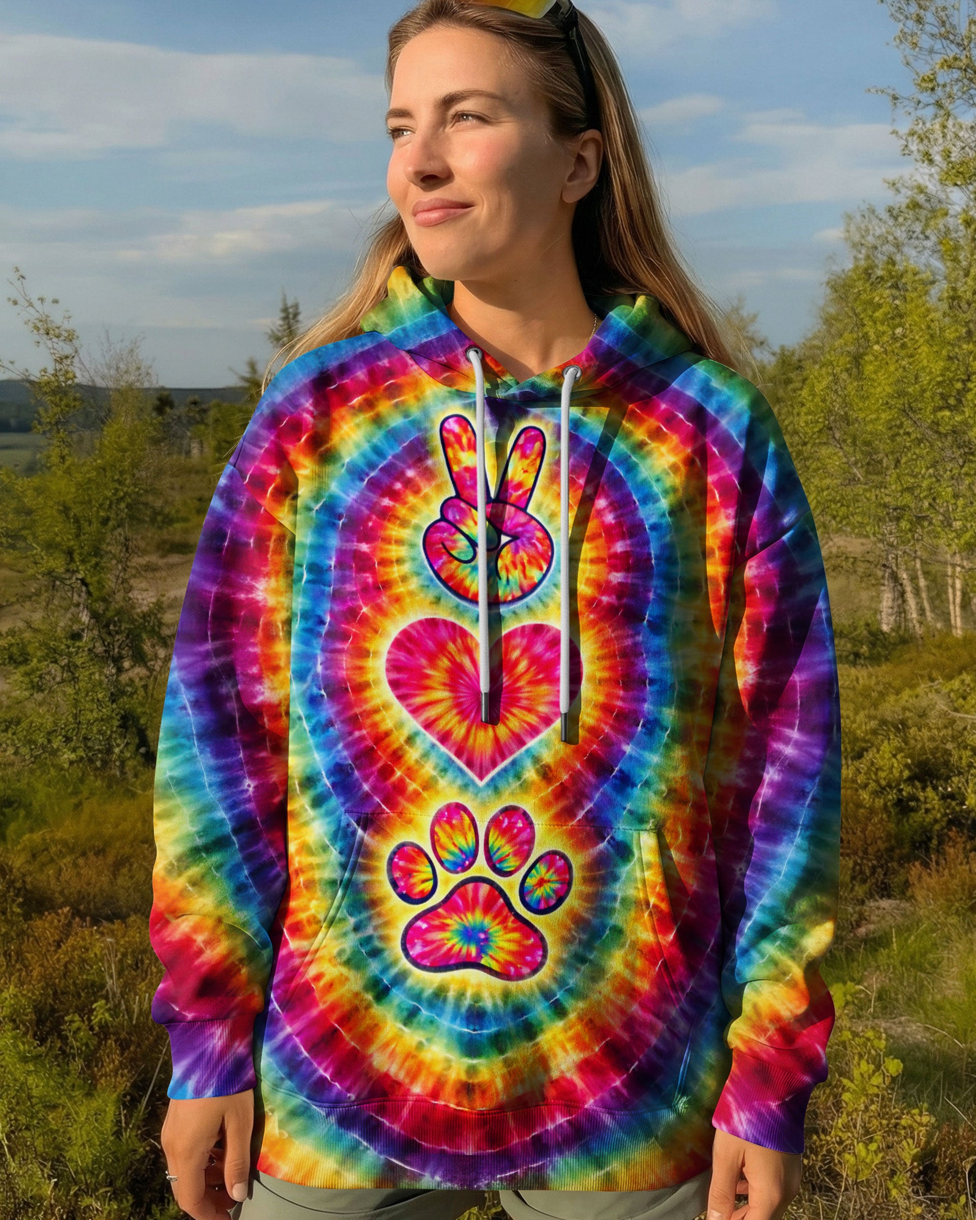 PEACE LOVE DOG PAW COLORFUL SWIRL ALL OVER PRINT - TLTW2802261