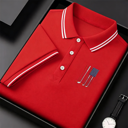 Men's USA Flag Golf Club Embroidered Polo Shirt - Patriotic Performance Golf Apparel
