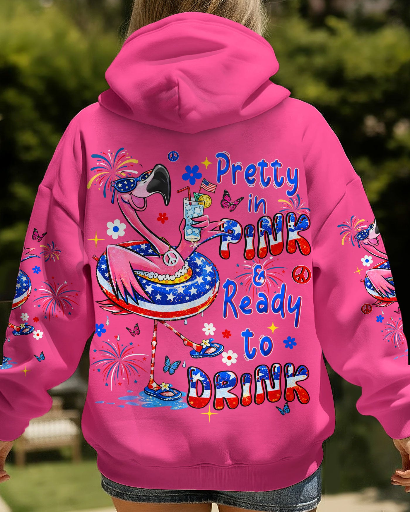 PRETTY IN PINK FLAMINGO RED WHITE & BLUE ALL OVER PRINT  - TLHN2503263
