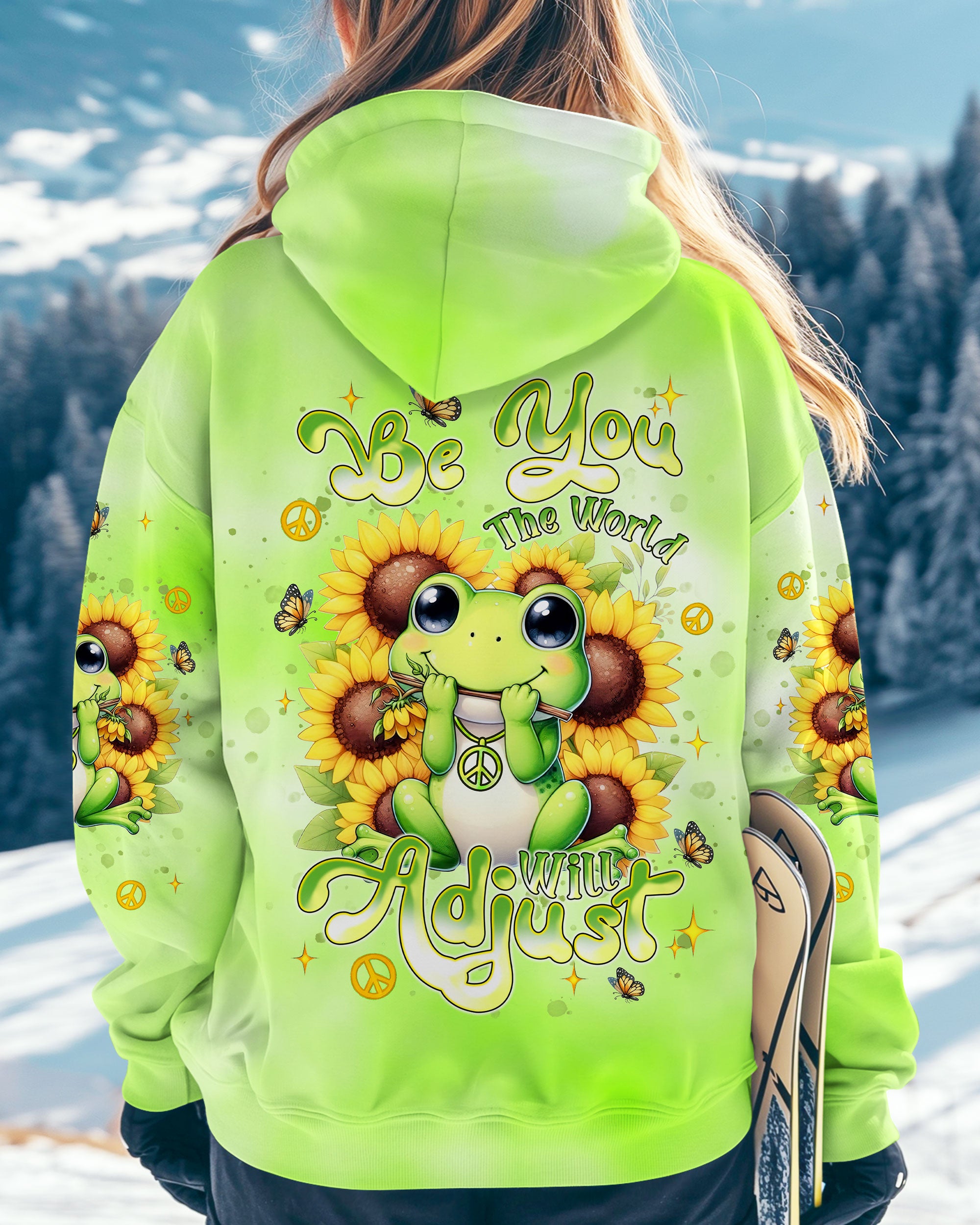 BE YOU THE WORLD WILL ADJUST FROG SUNFLOWER ALL OVER PRINT - TLNT0606253
