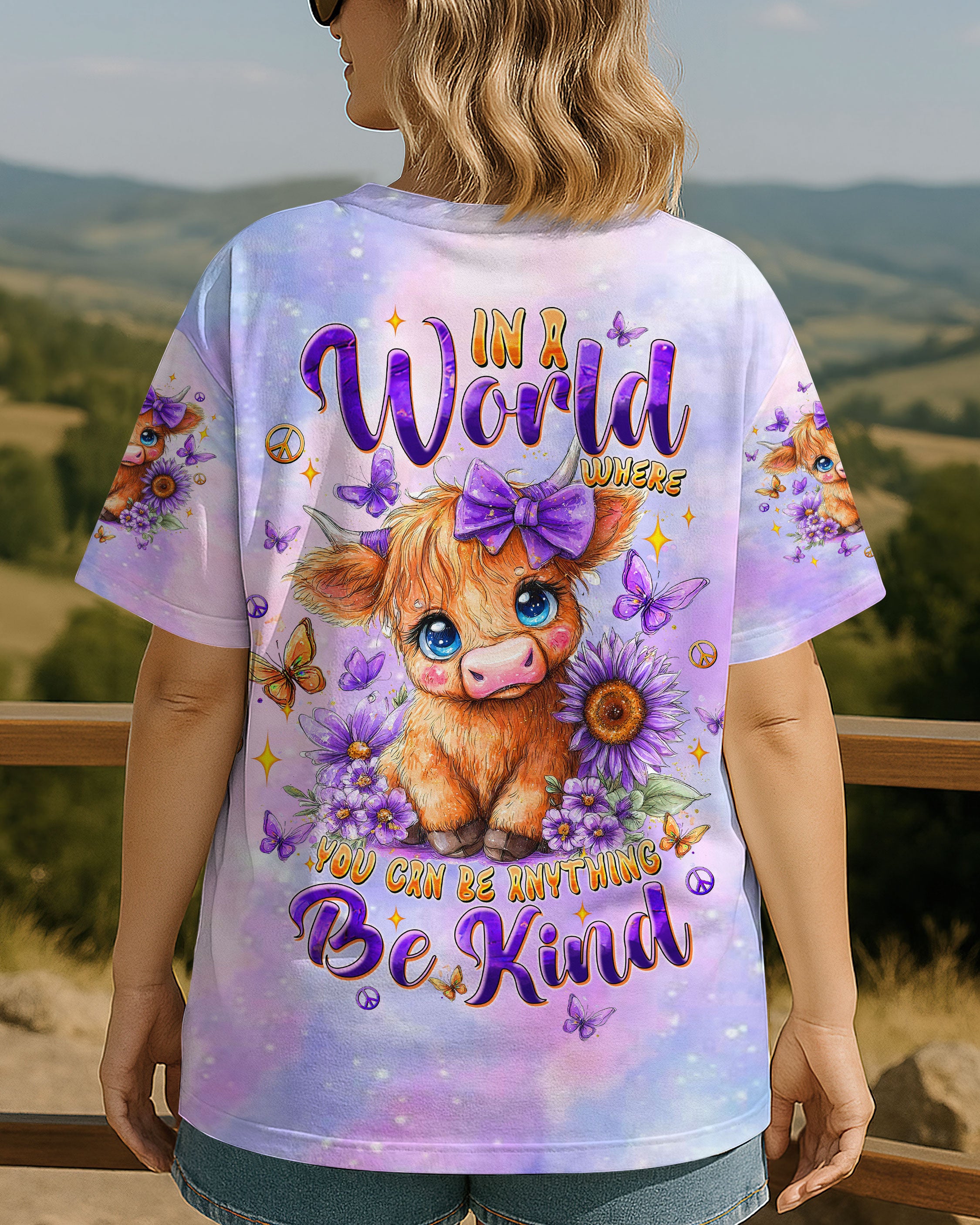 BE KIND HIGHLAND COW ALL OVER PRINT - TLTW2308251