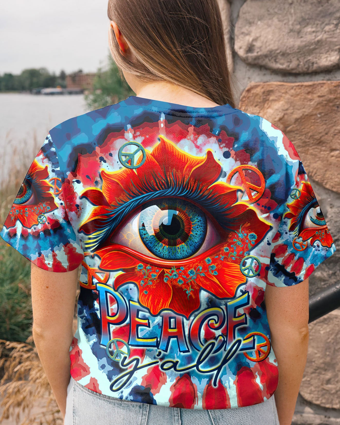 PEACE Y'ALL EYES FLOWER TIE DYE ALL OVER PRINT - TLTR0607238