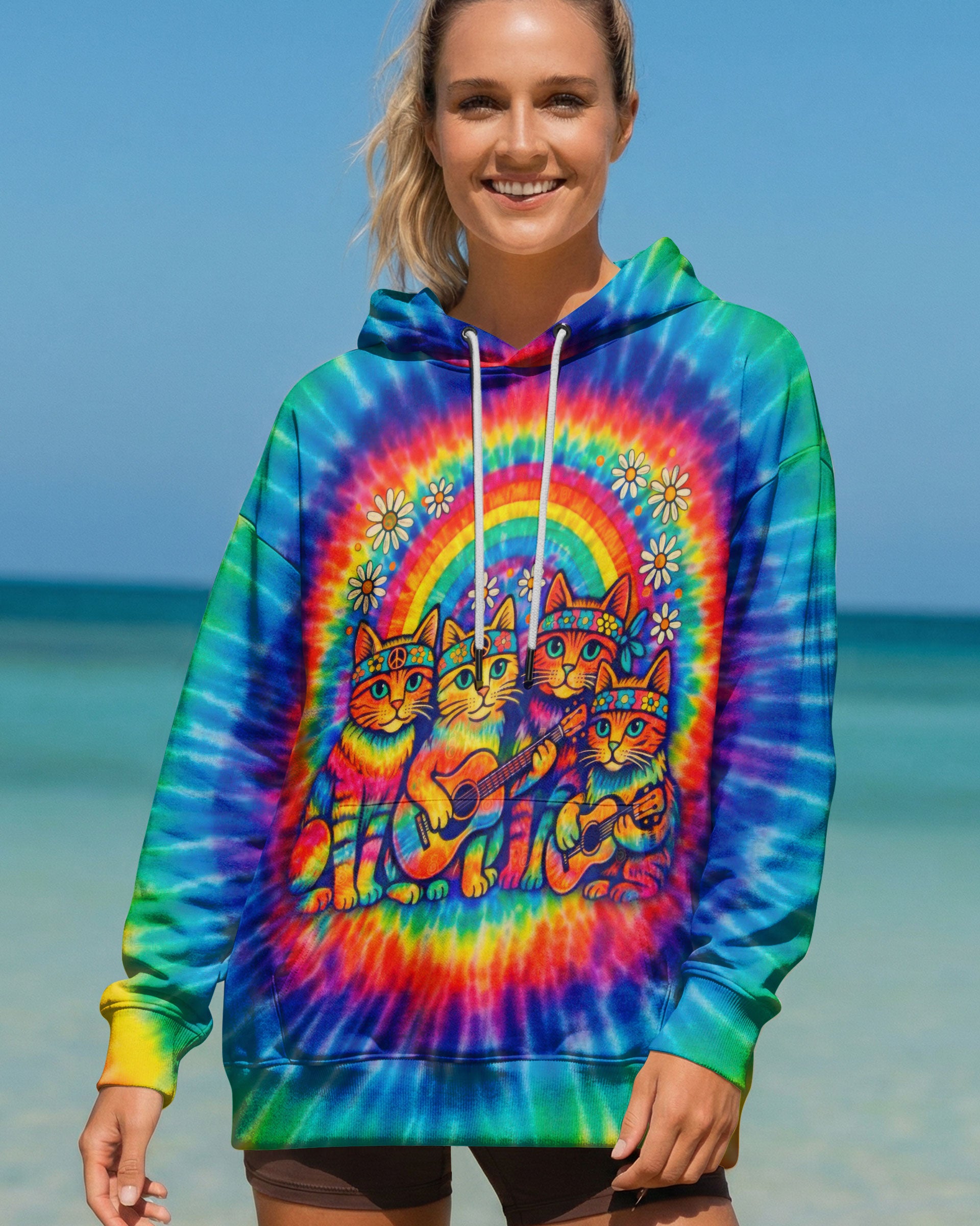 HIPPIE CAT RAINBOW  SWIRL ALL OVER PRINT - TLTW2601261
