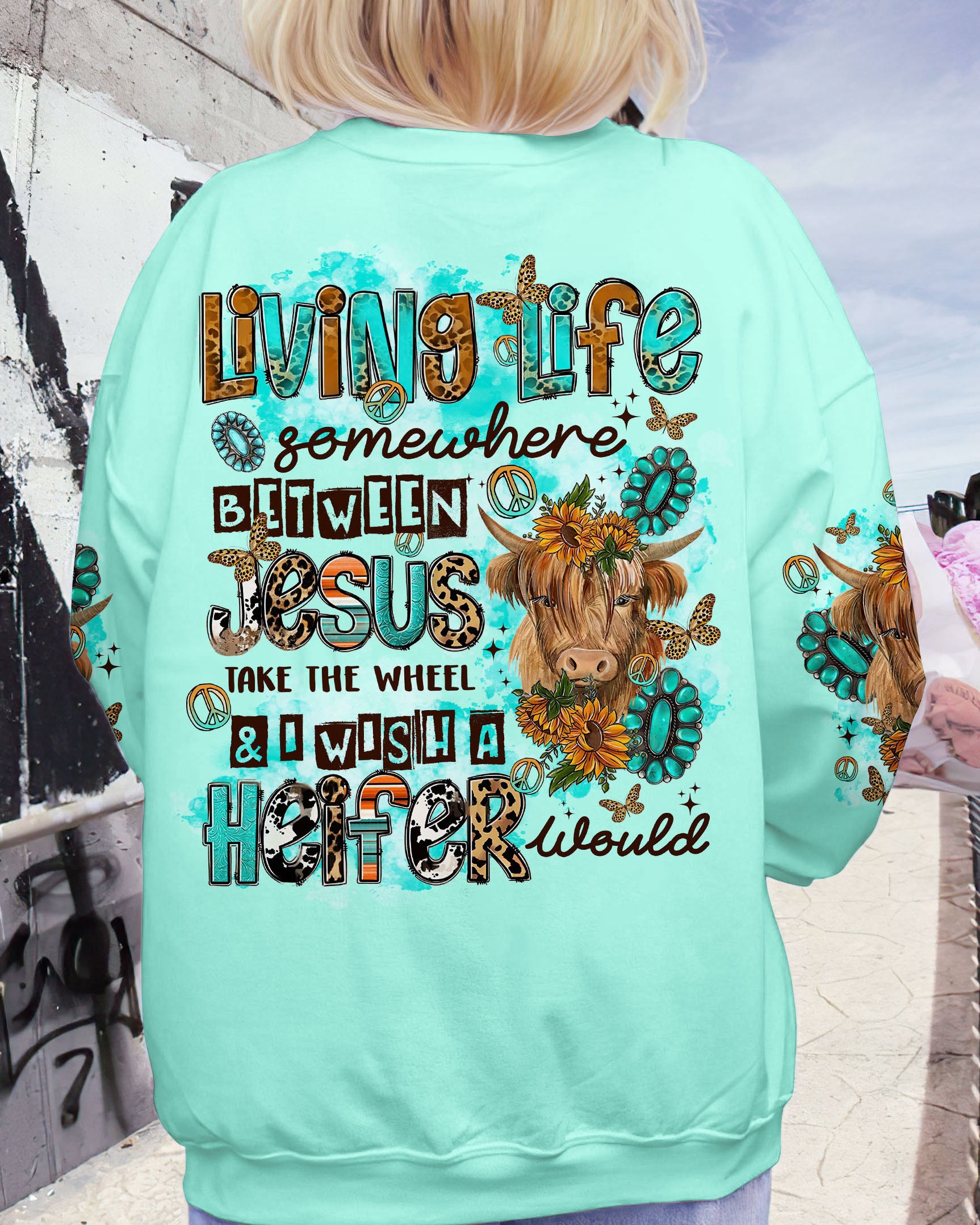 LIVING LIFE SOMEWHERE BETWEEN JESUS COW ALL OVER PRINT - TLTR0909234