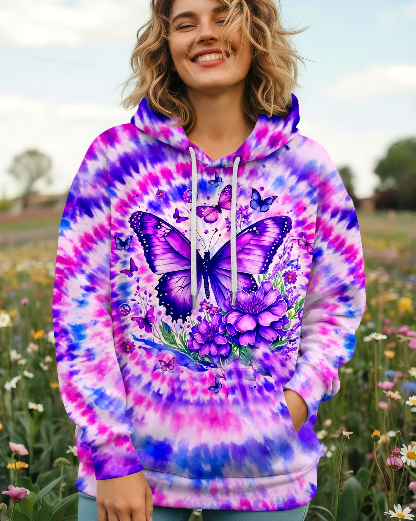 JUST BREATHE BUTTERFLY PURPLE SWIRL ALL OVER PRINT  - TLHN1203263